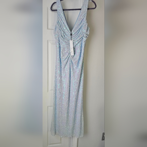 Badgley Mischka Sequined Ruched Gown Dress Color Blue Size 16